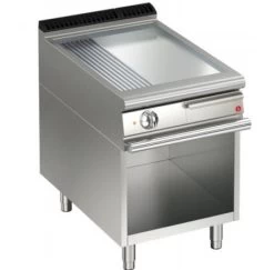 AFG Elektro-Grill+Bratplatte 7,5 KW Glatt+gerillt Chrom Standgerät Queen 700